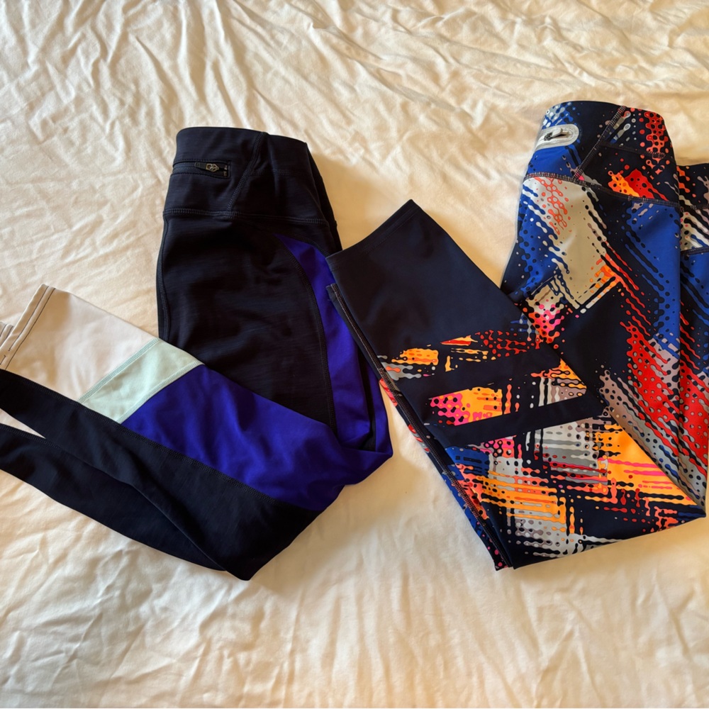 2 pair athleta running capris - navy blue, XS